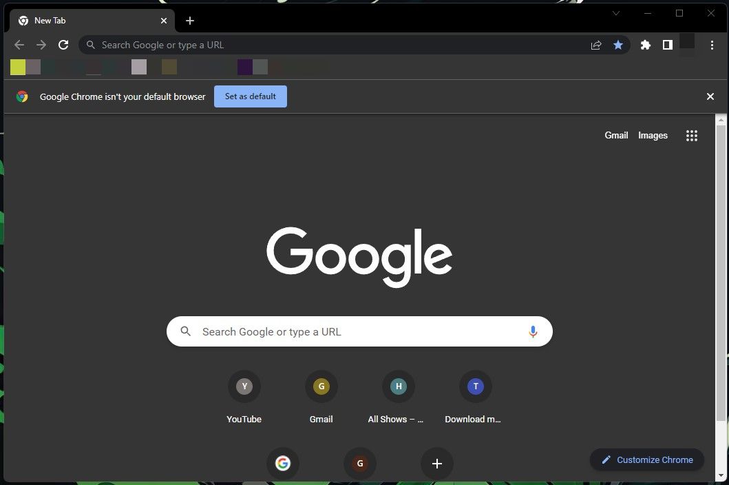 Chrome Home Screen on Windows 11