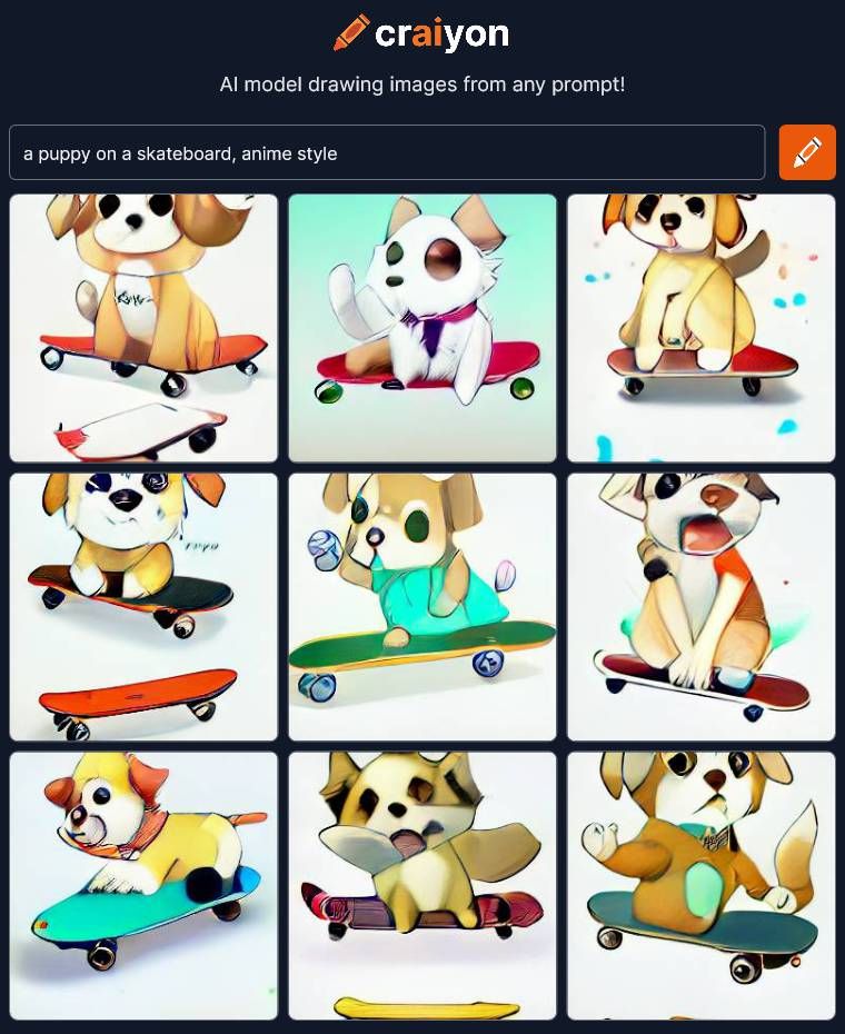Craiyon a Puppy on a Skateboard Anime Style