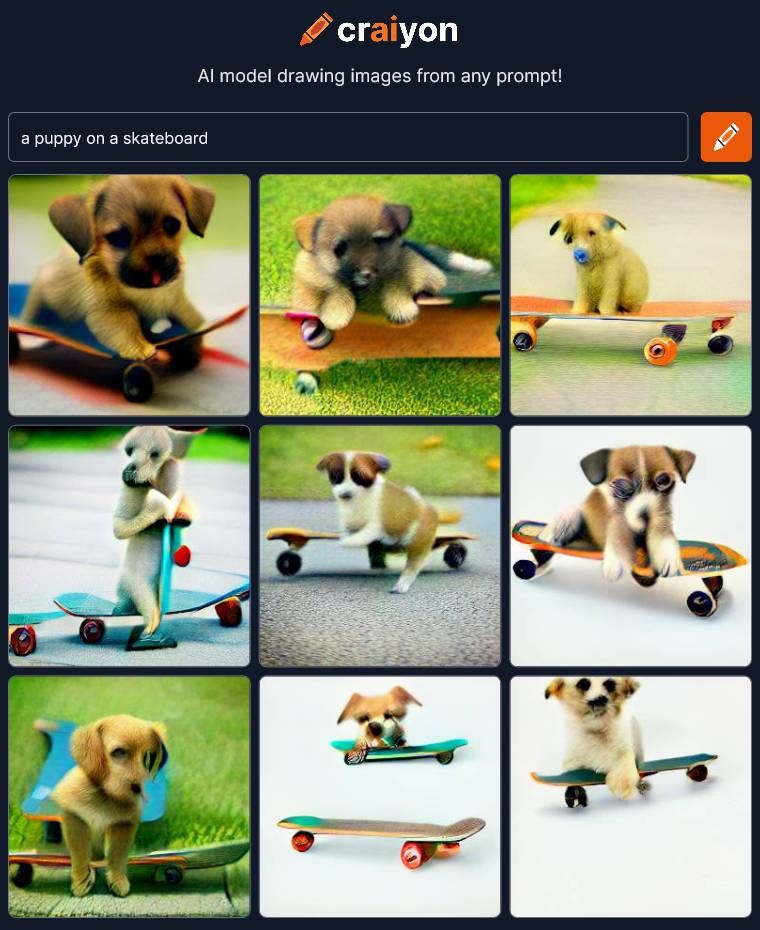Craiyon a Puppy on a Skateboard