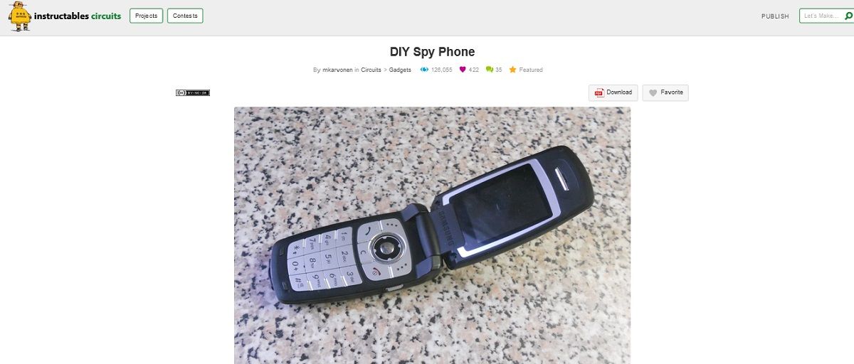 A screengrab of DIY Spy Phone project page