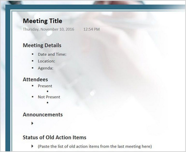 Detailed Meeting Minutes OneNote2016