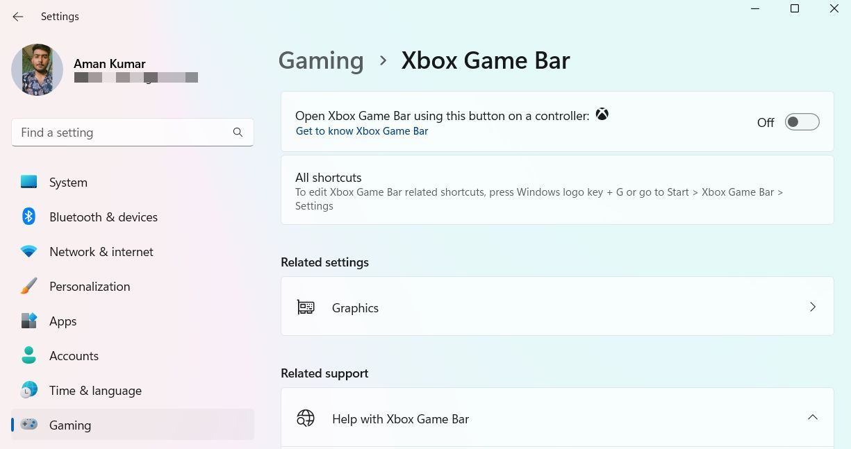 Disable Game Bar via Windows Settings