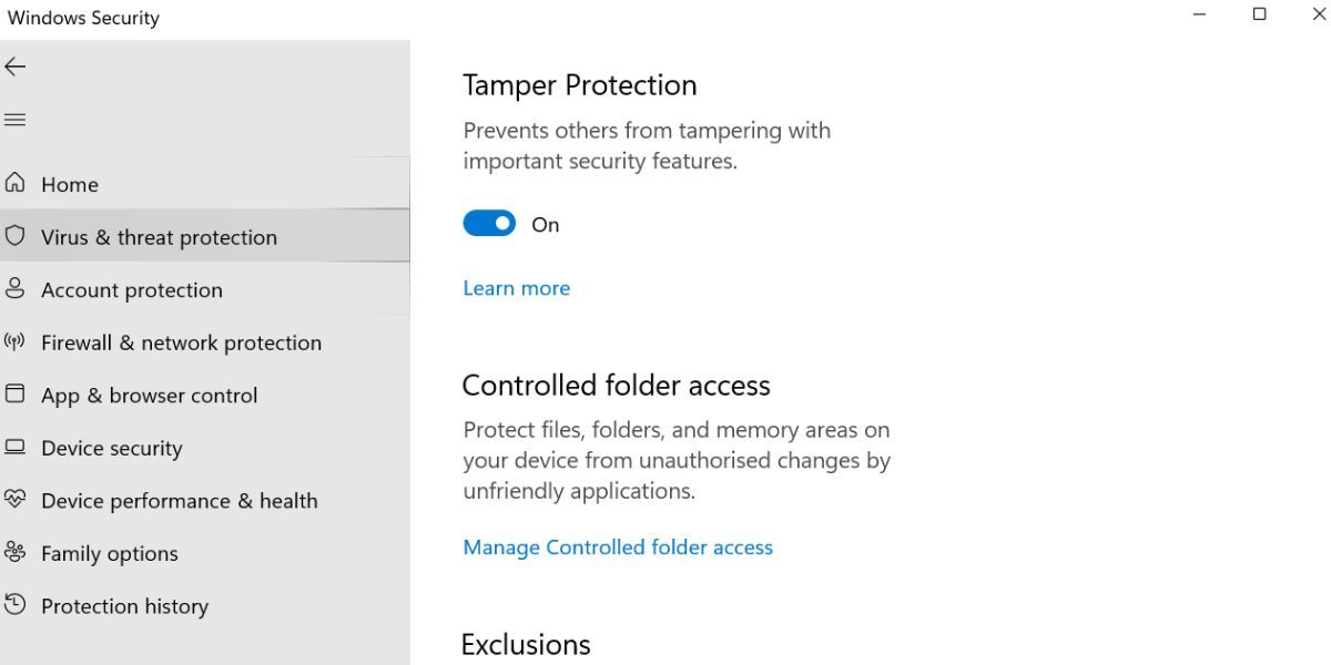 Disable Tamper Protection option