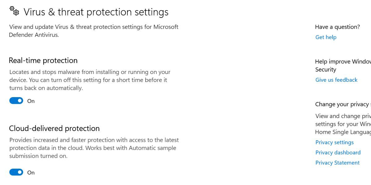 Disable realtime protection in Windows Security app