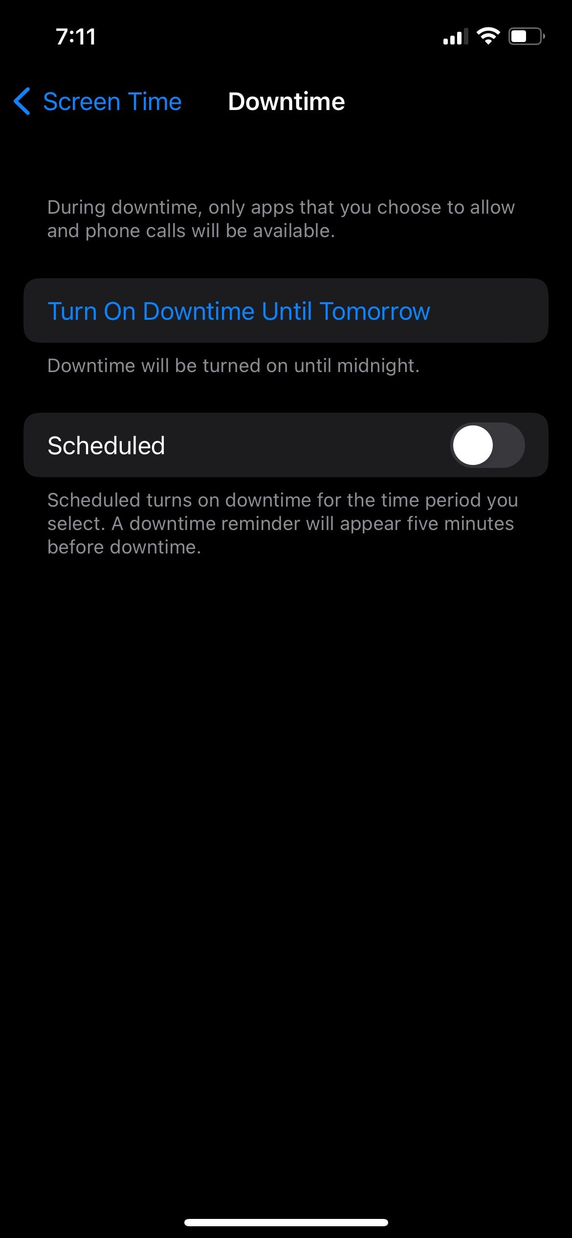 Downtime feature on iPhone