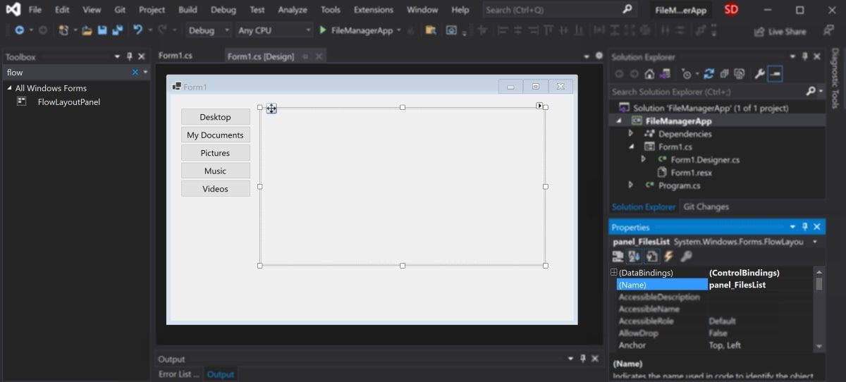 یک پانل جدید روی بوم WinForms با نام panel_FilesList