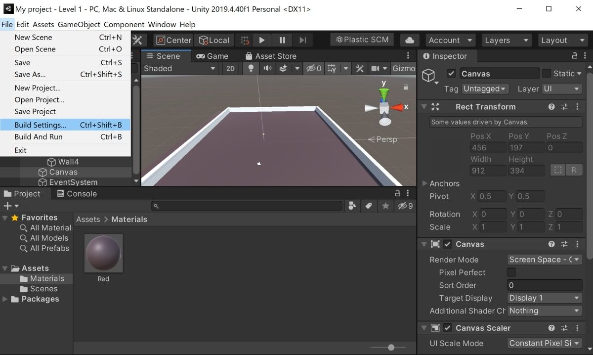 تب File در پنجره Unity باز شد