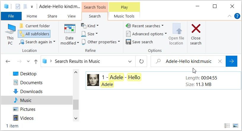 Finding Music and Audio Files With Specific Names Using File Explorer