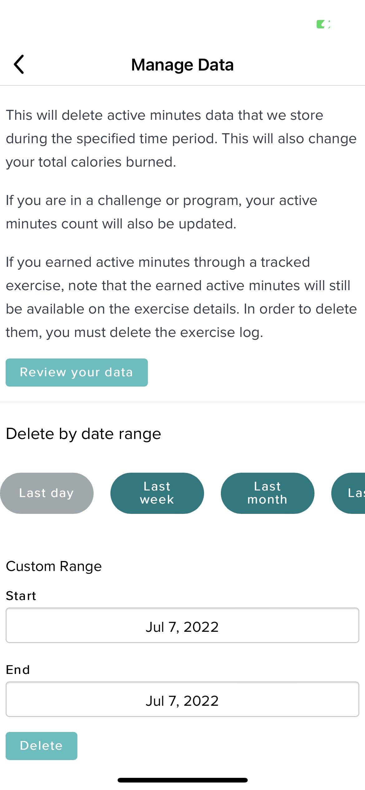 Fitbit Manage Data