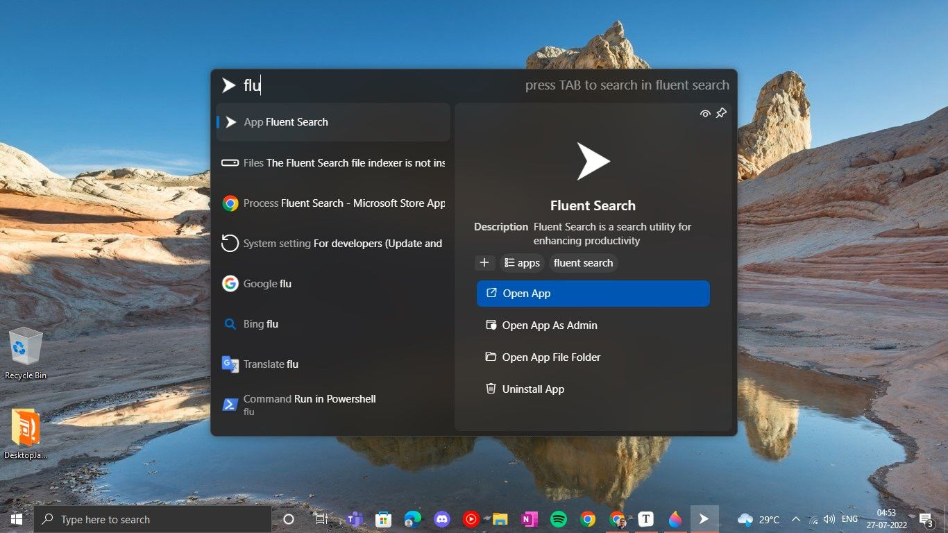 Fluent Search App for Windows