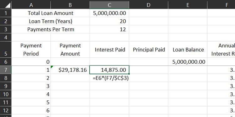 Formula for Interest Paid in Microsoft Excel