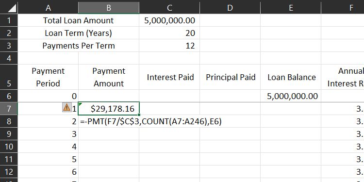 Formula for Payment Amount in Microsoft Excel