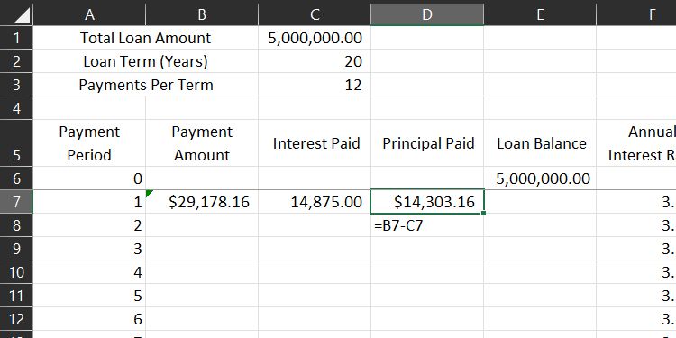 Formula for Principal Paid in Microsoft Excel