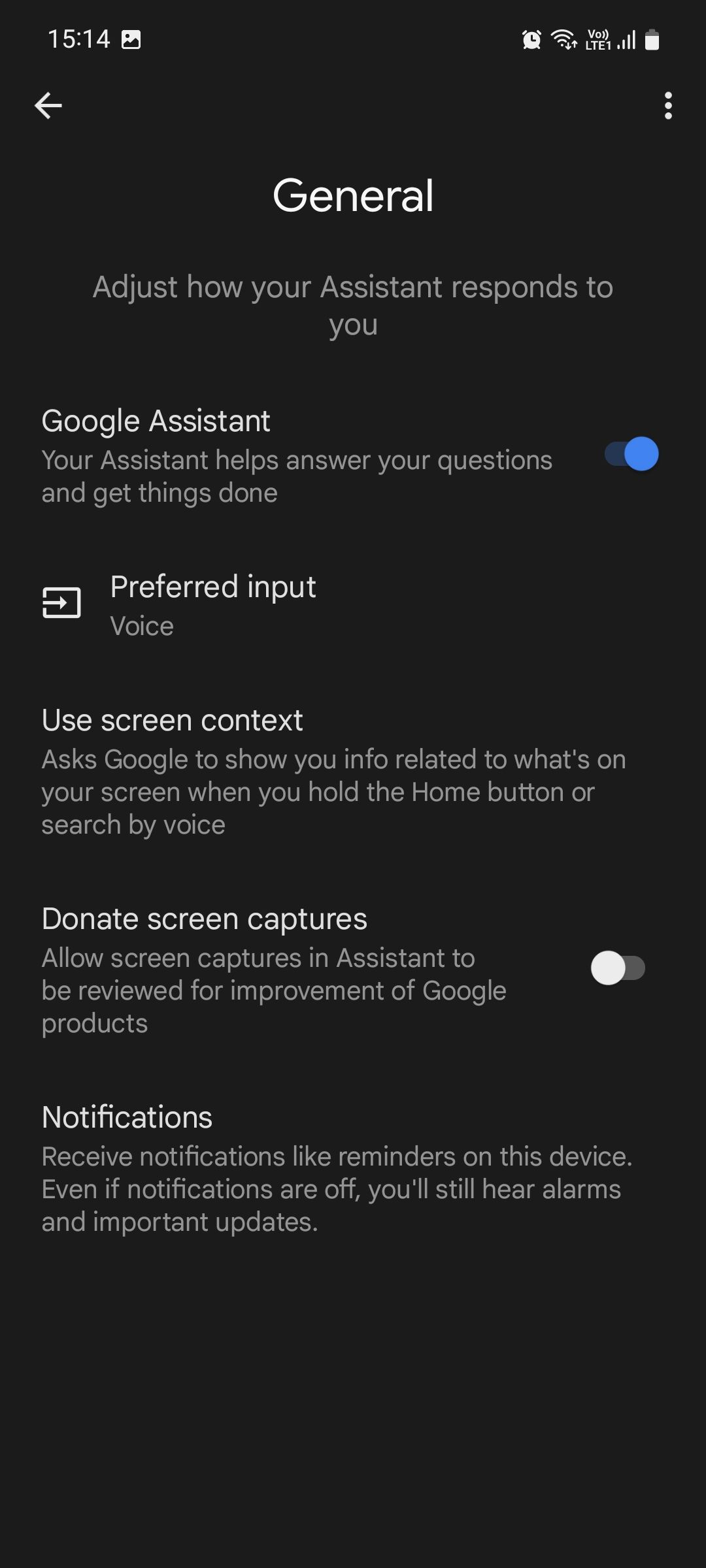 Google Assistant General settings