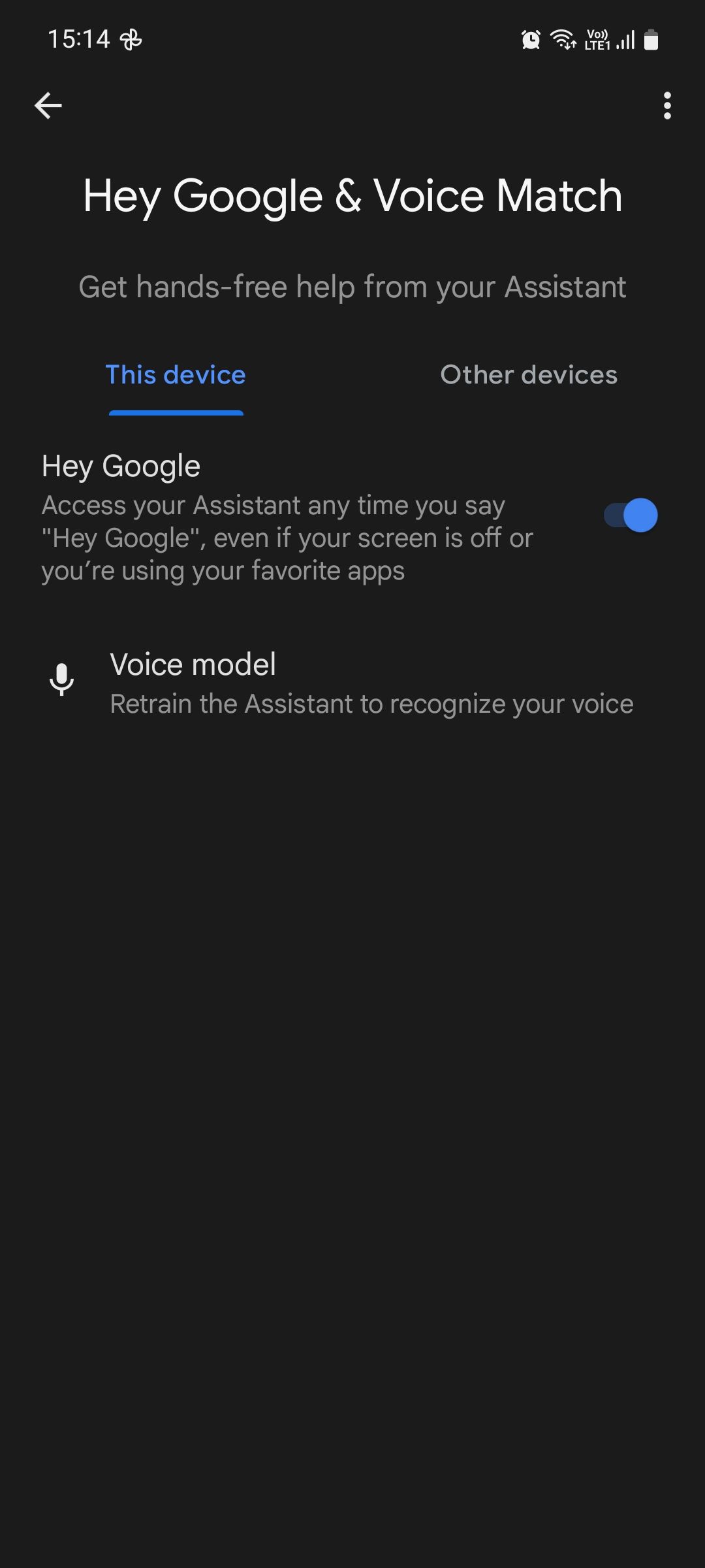 Google Assistant Hey Google & Voice Match settings
