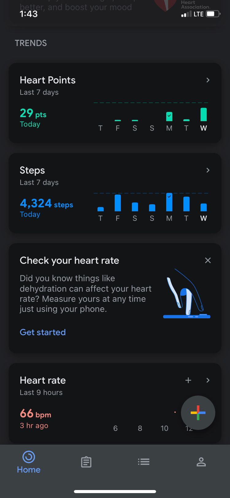 Google Fit health record screen