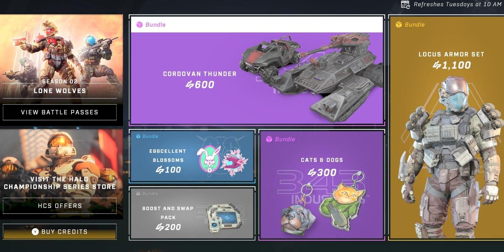 A menu for all of the available store items for Halo Infinite Multiplayer 