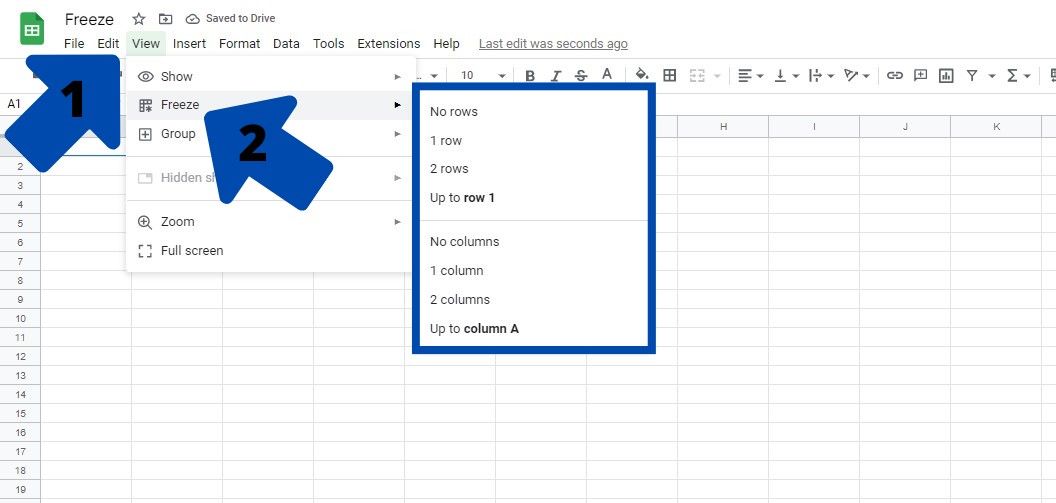 How to Freeze Columns or Rows on Sheets 2