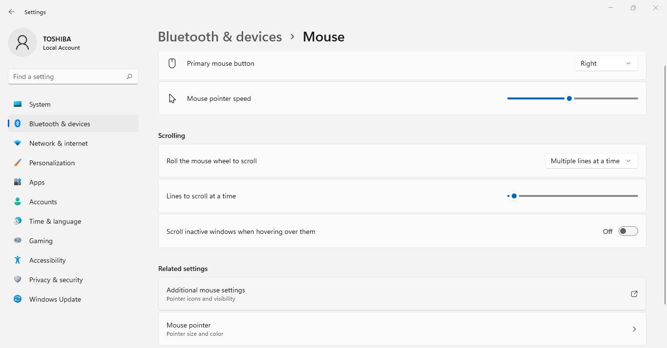 Открытие дополнительных настроек мыши в приложении "Настройки Windows"