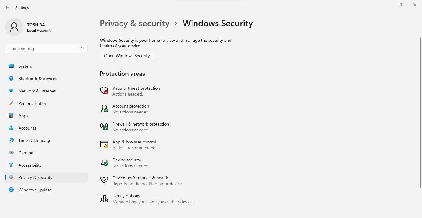  Открытие приложения безопасности Windows в приложении Настроек Windows