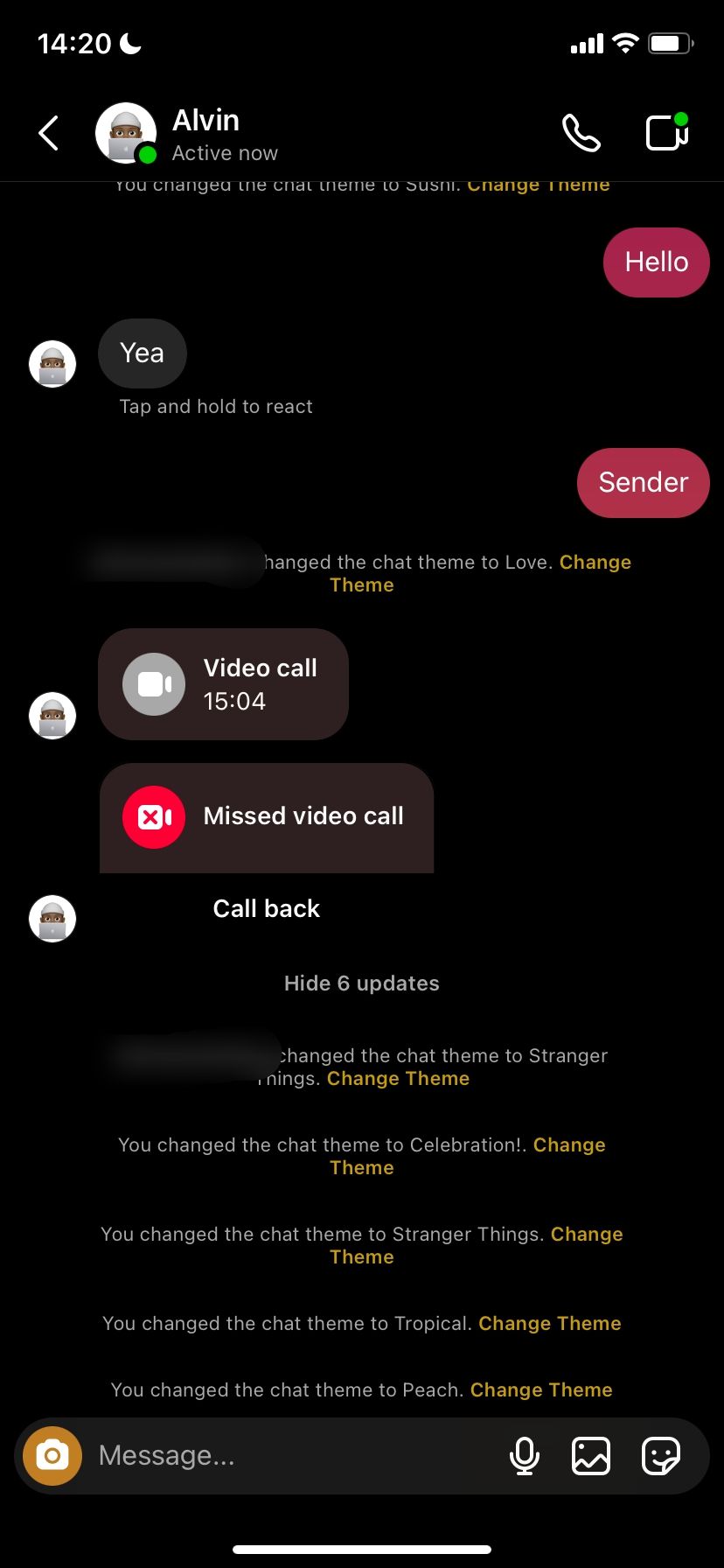 An Instagram custom chat color gradient in action