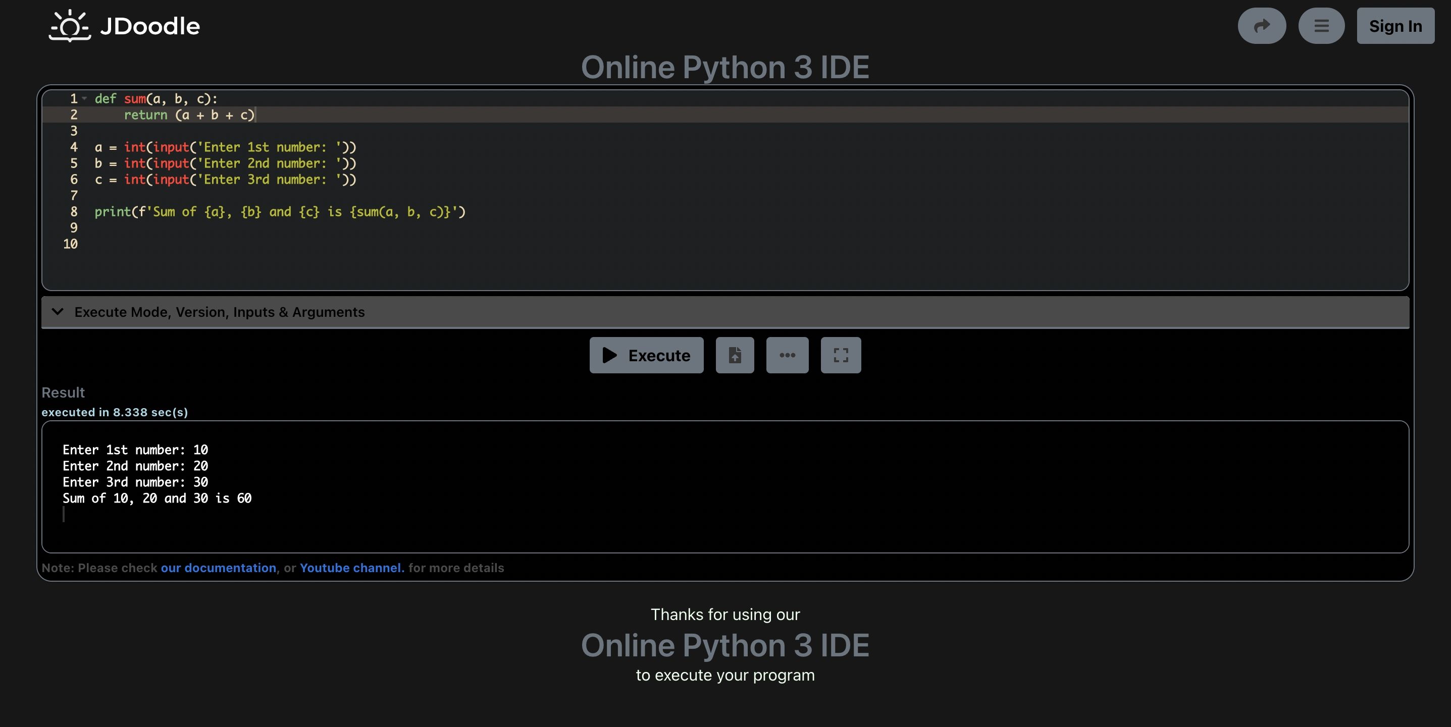JDoodle's online Python interpreter