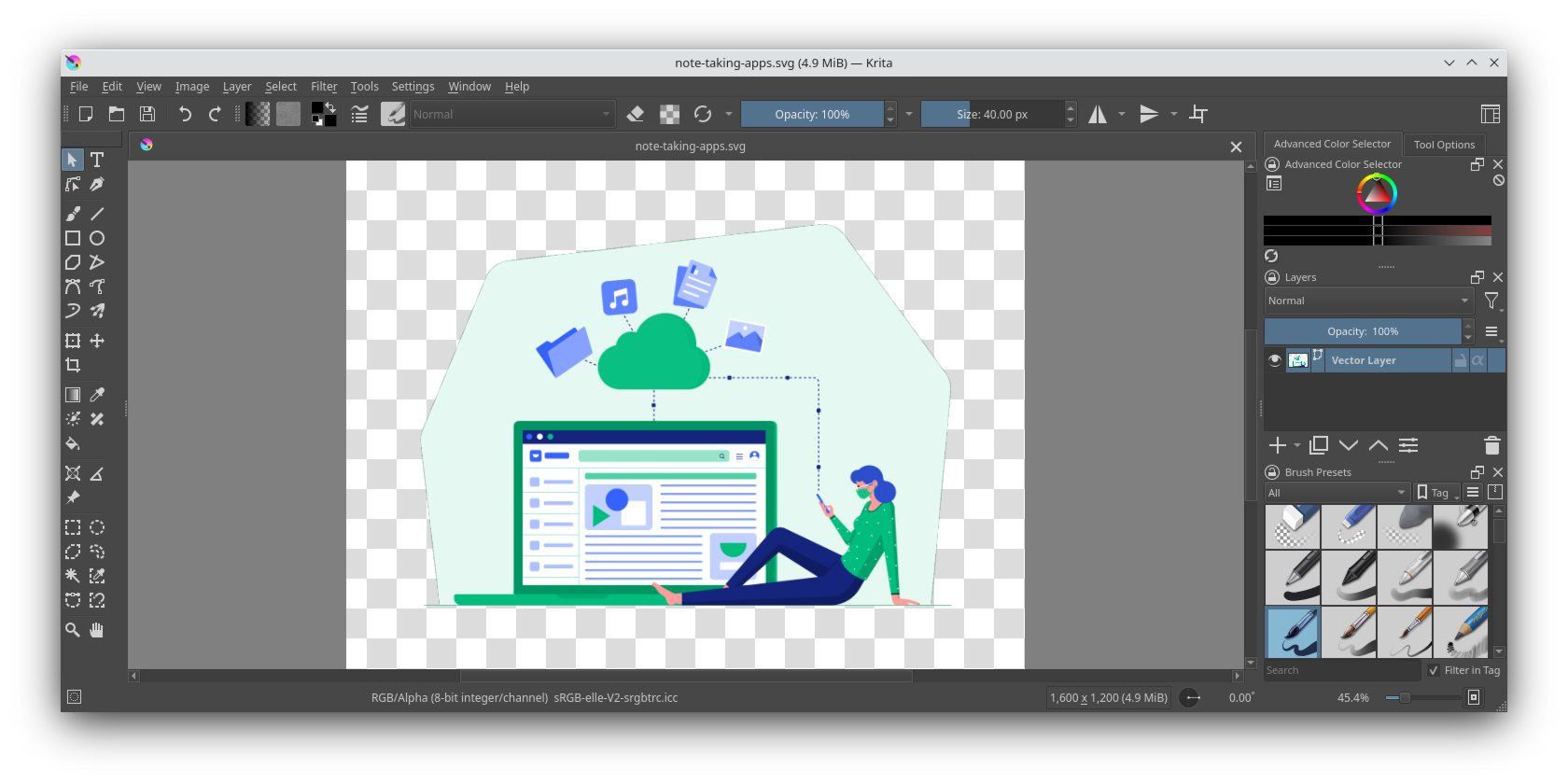 A screenshot of vector graphics editor Krita with an SVG image file open.