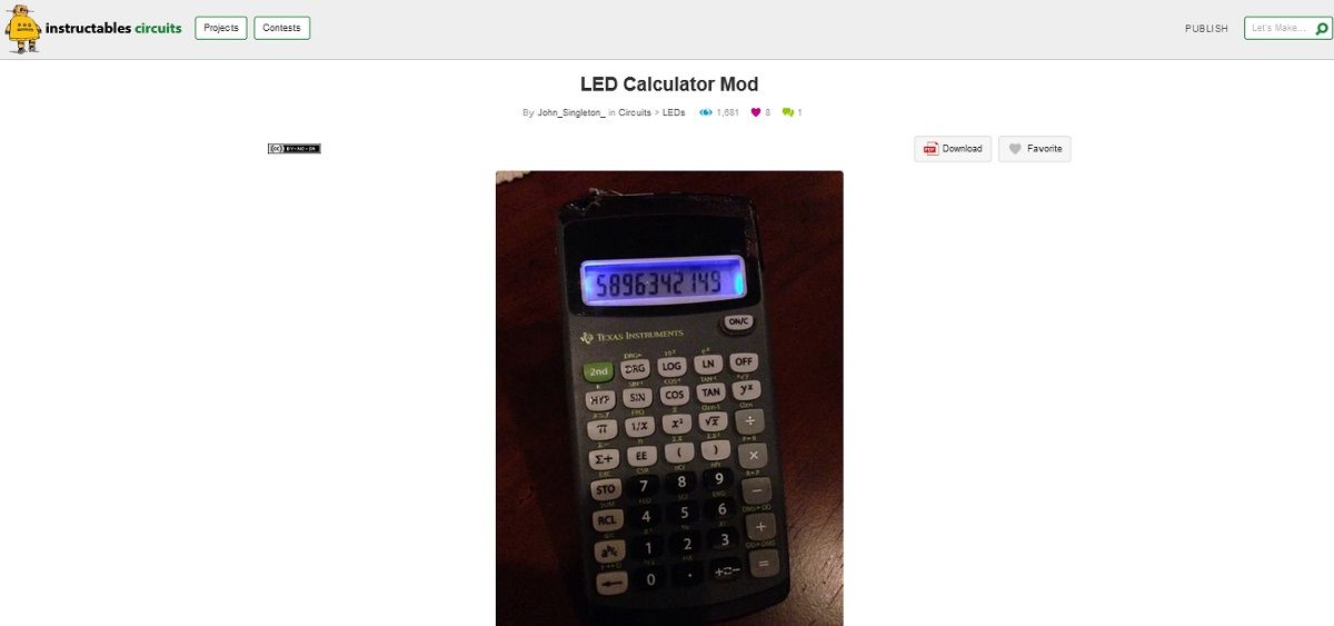 A screengrab of LED calculator mod project page