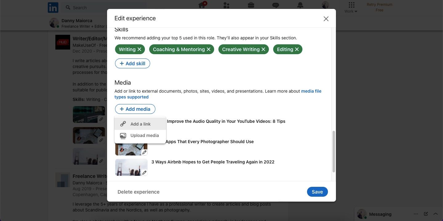 LinkedIn Experience Section Screenshot