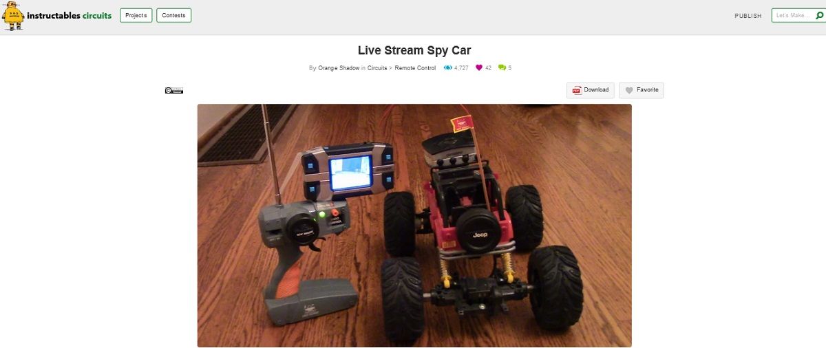 A screengrab of live stream spy car project page