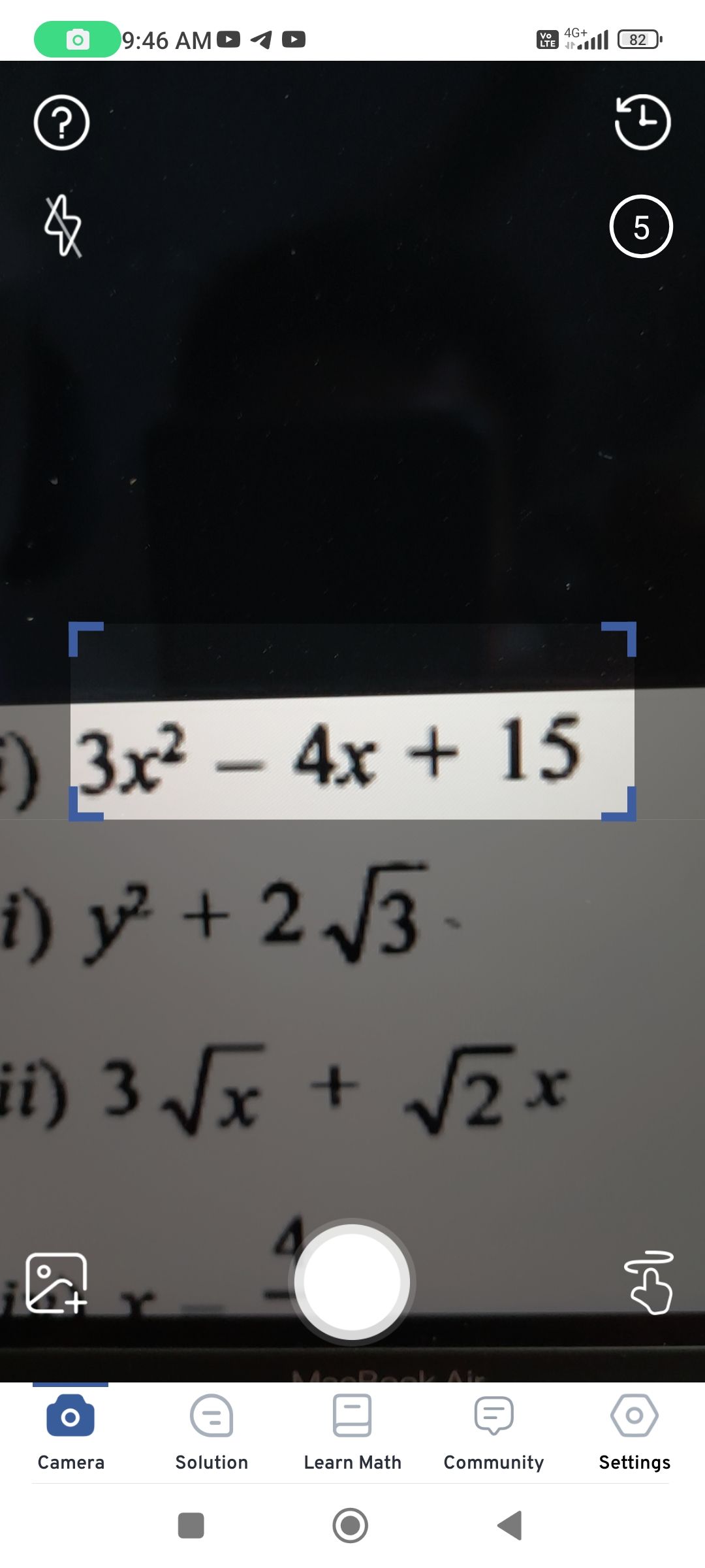 Math Scanner by Photo app scanning an equation