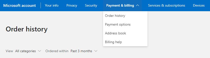 Microsoft Account Payment and billing