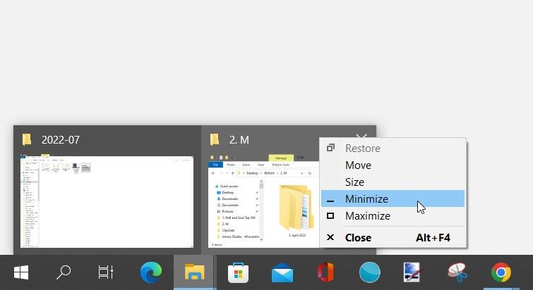 Minimizing one of File Explorer's multiple windows
