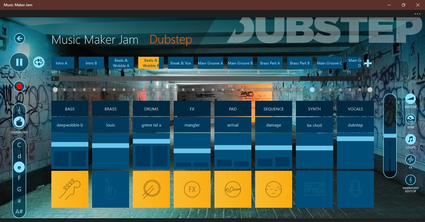 Dubstep Style in Music Maker Jam App for Windows