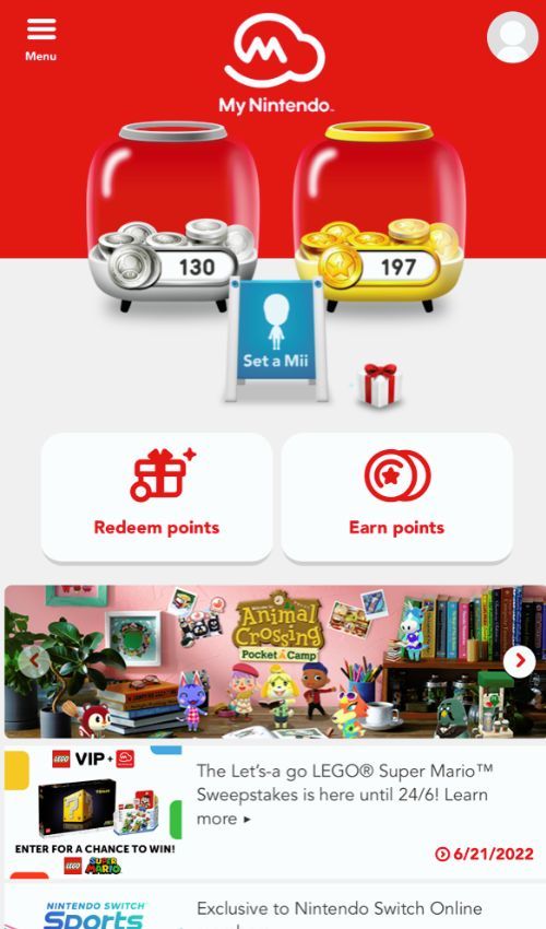 My.Nintendo Platinum Points Home Page