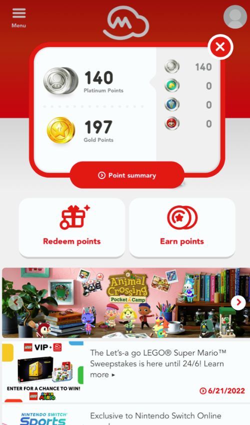 My.Nintendo Platinum Points Summary