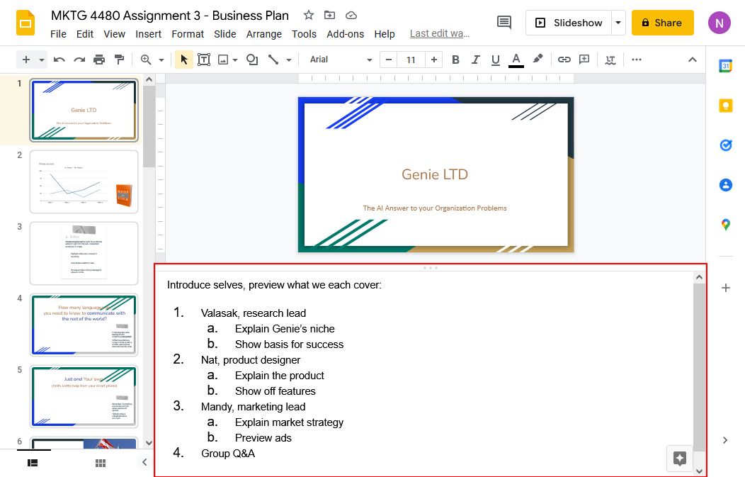 Notes Panel highlighted in Google Slides