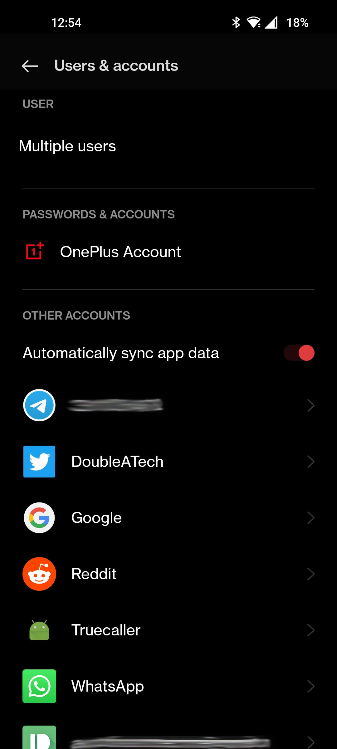 OnePlus users and accounts options
