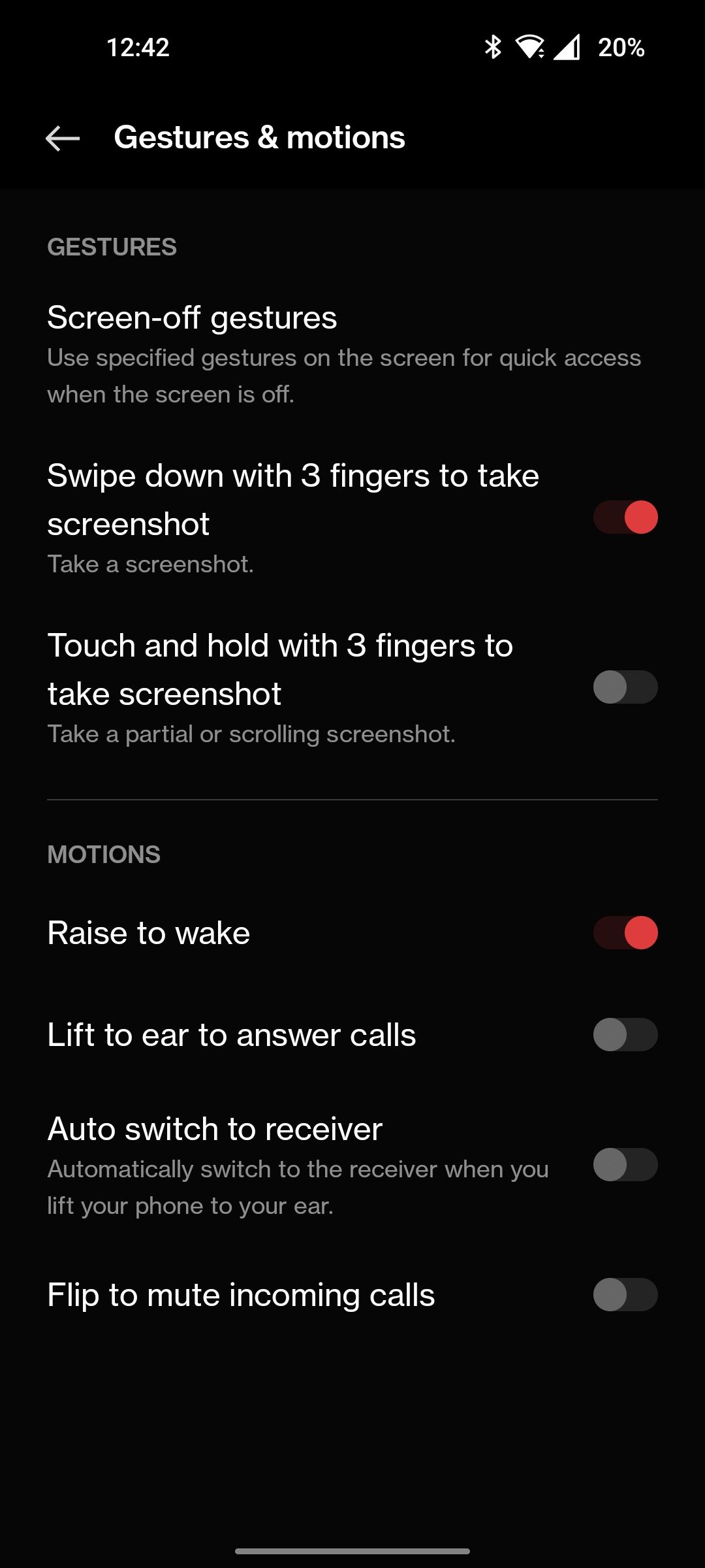 OnePlus gestures and motion options