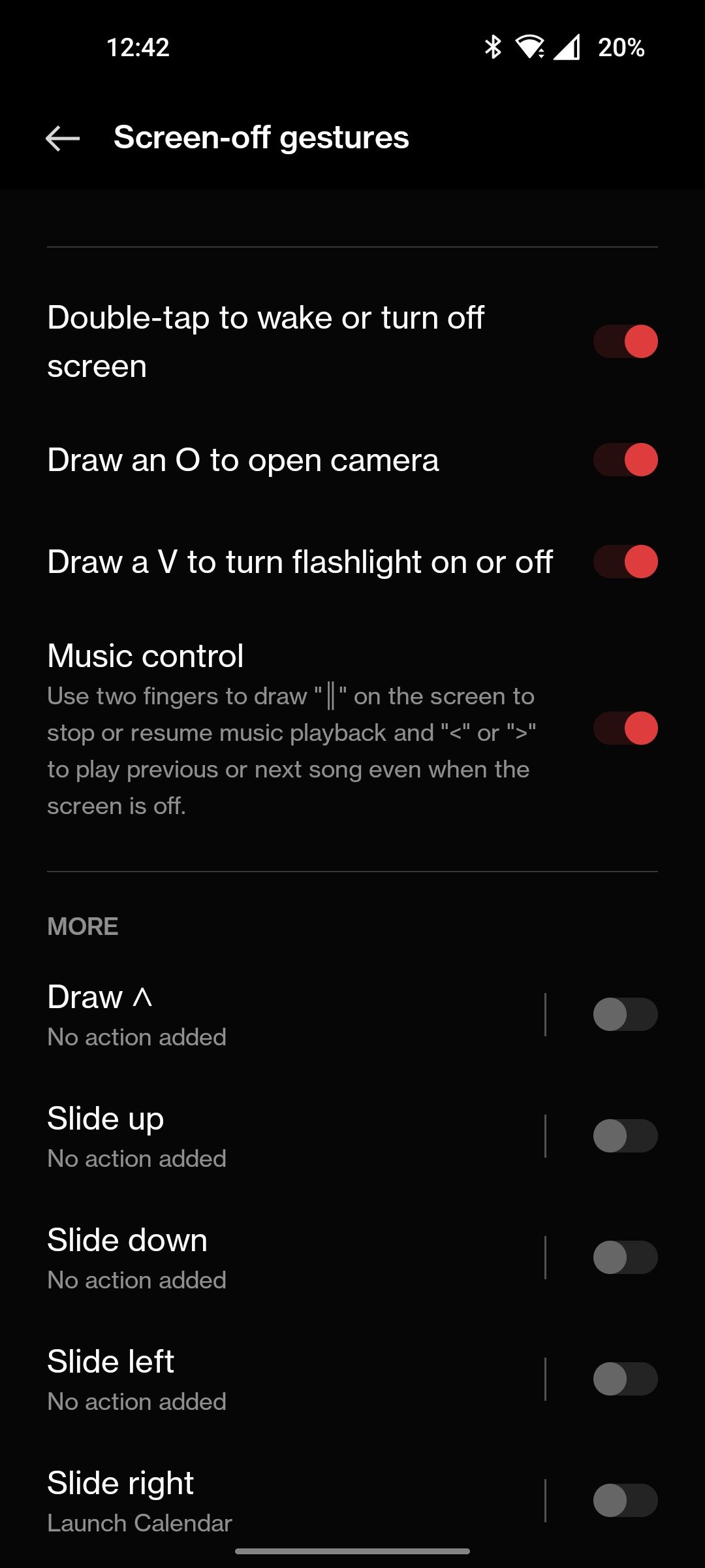 OnePlus screen-off gestures with actions