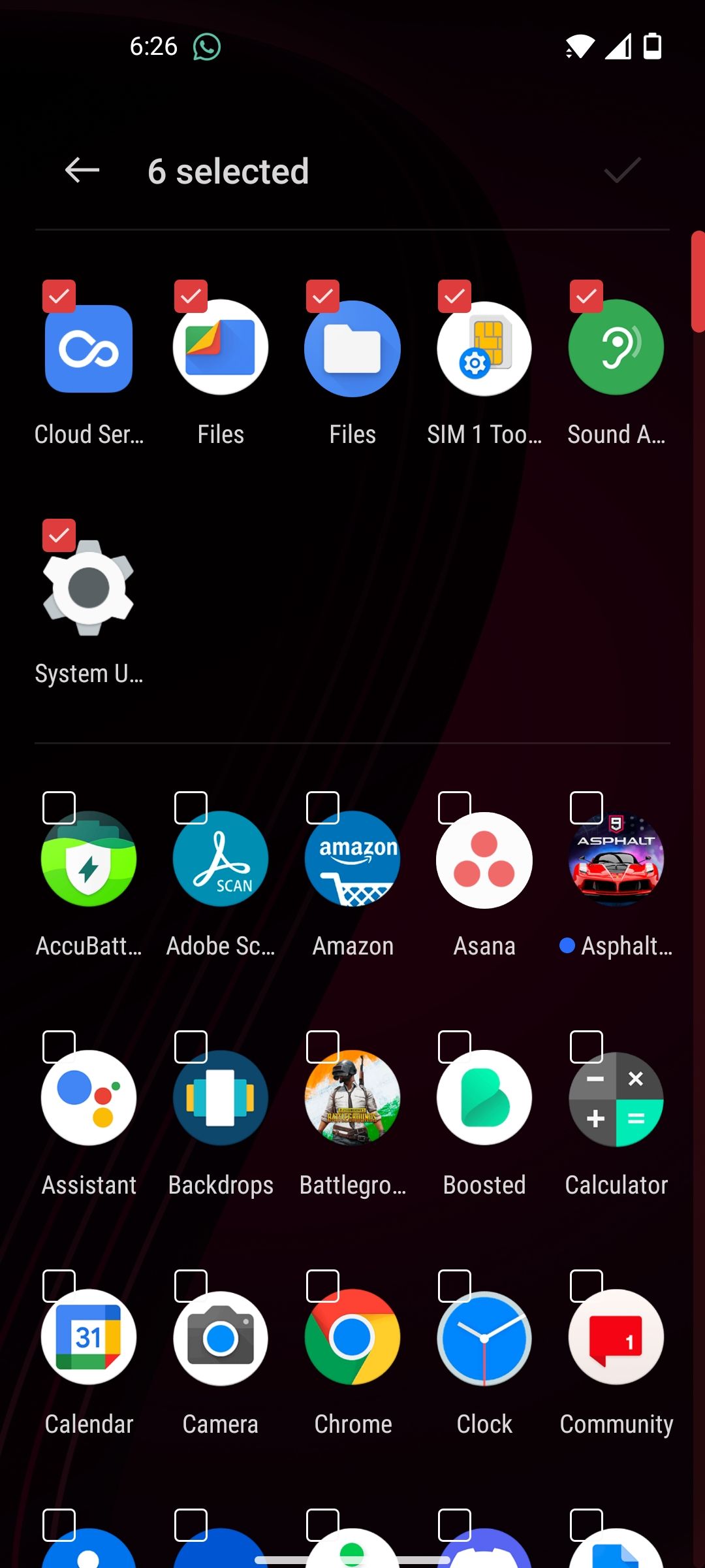 Selecting apps to hide in OxygenOS 11