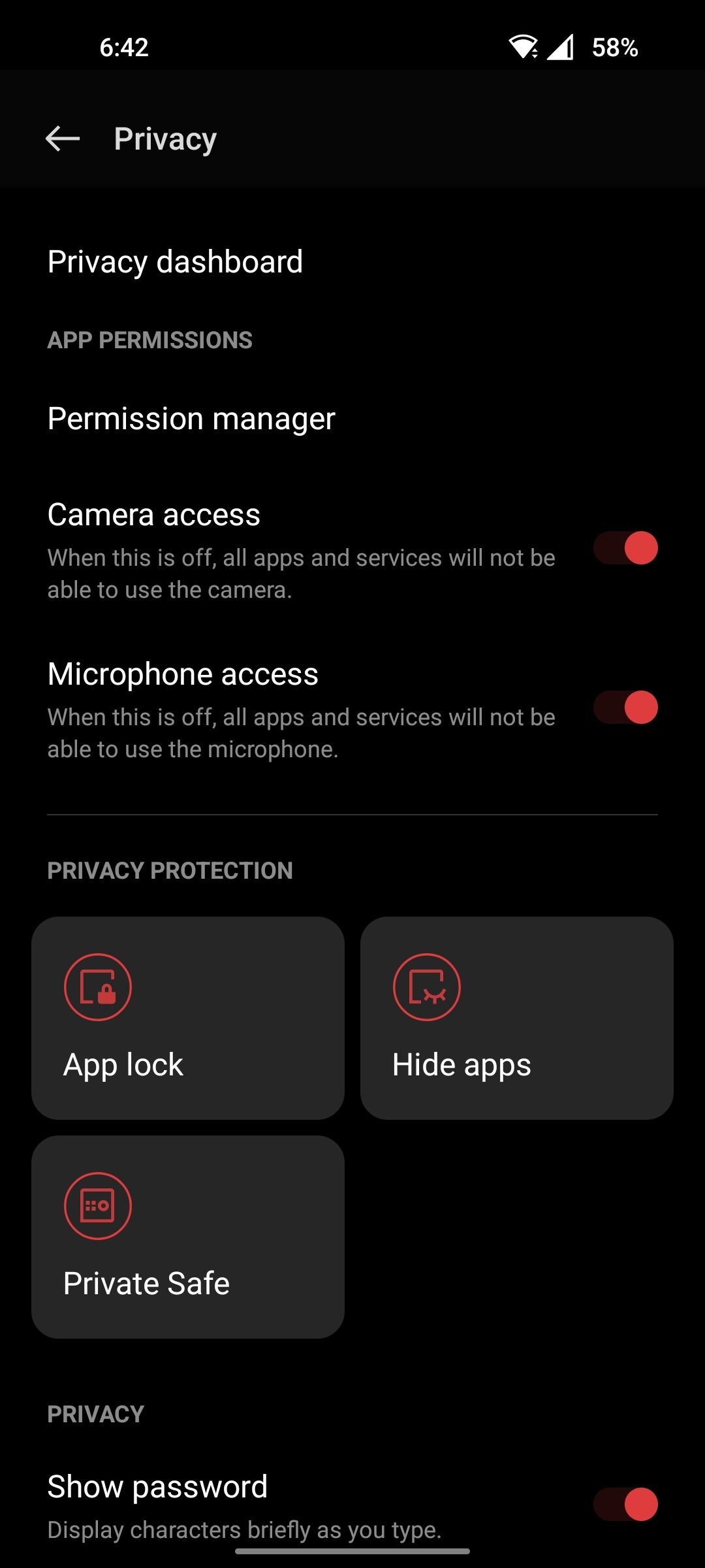 OxygenOS 12 Privacy settings
