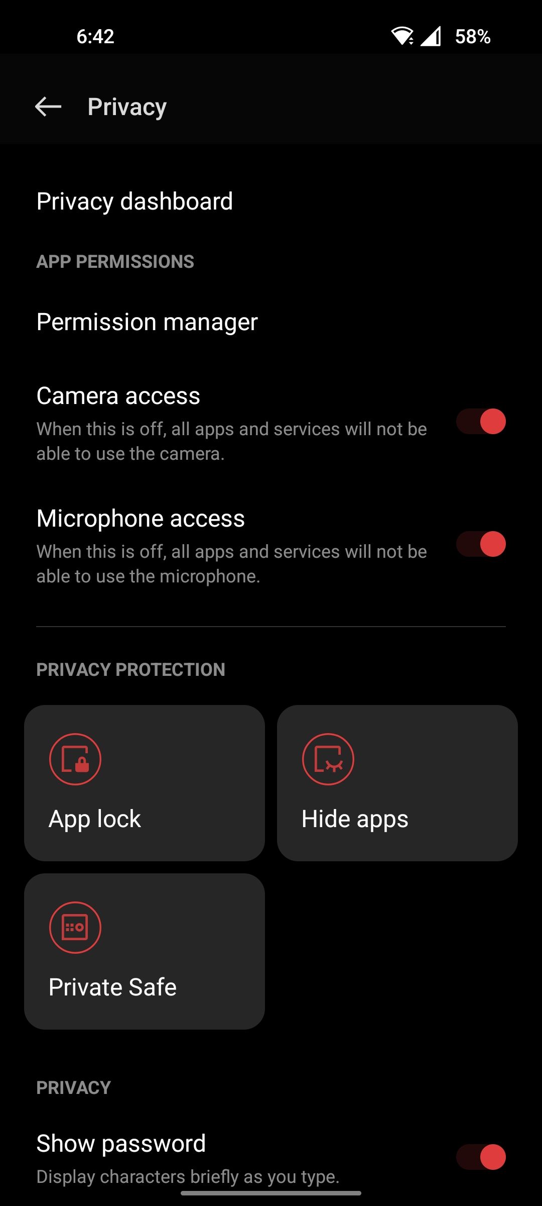 OxygenOS 12 Privacy settings 