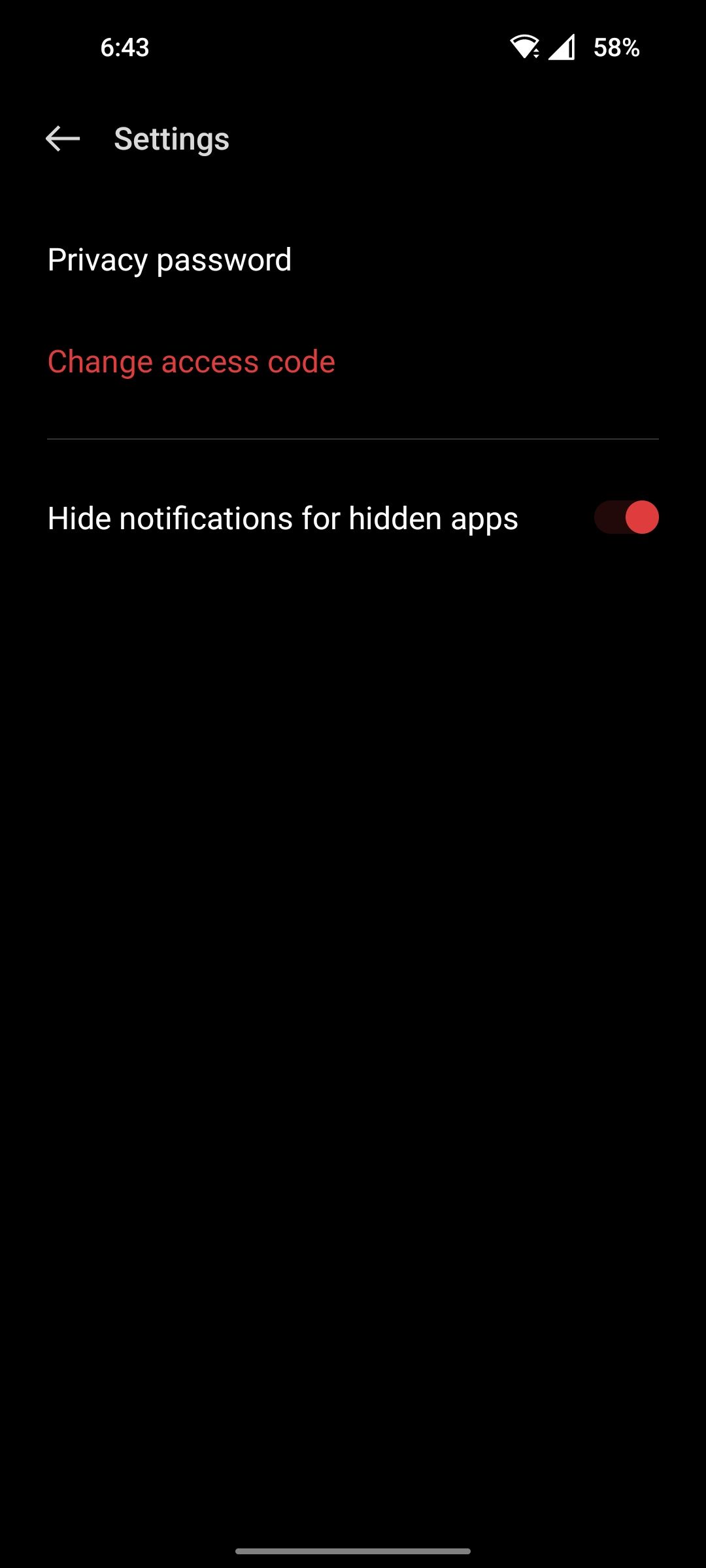 Option to hide notifications for hidden apps