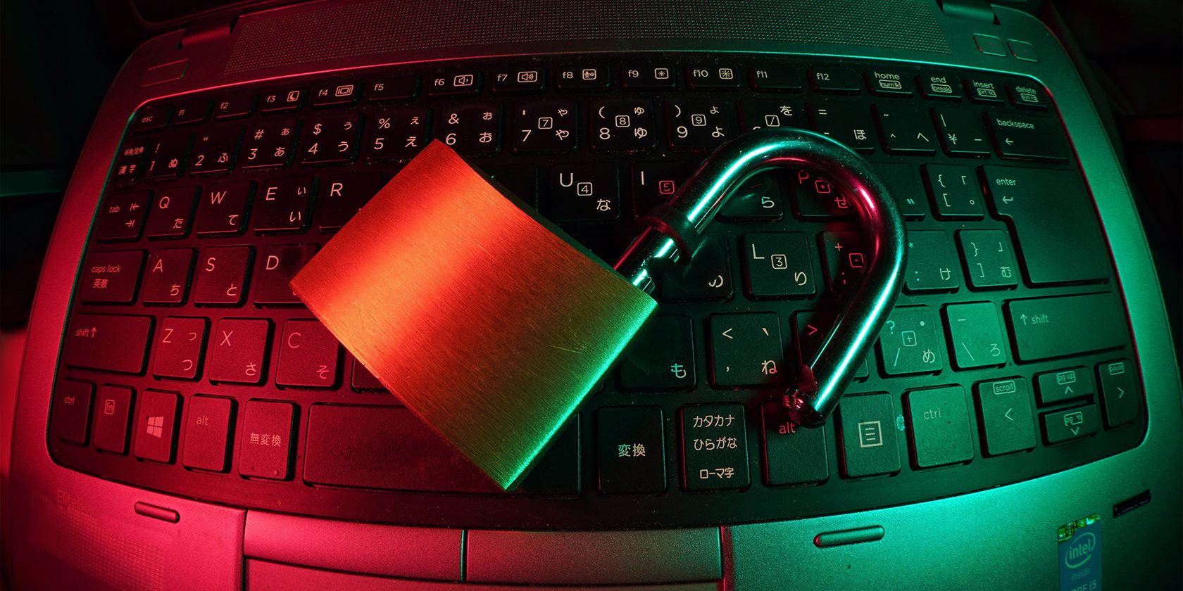 Padlock on a laptop keyboard to represent file encryption