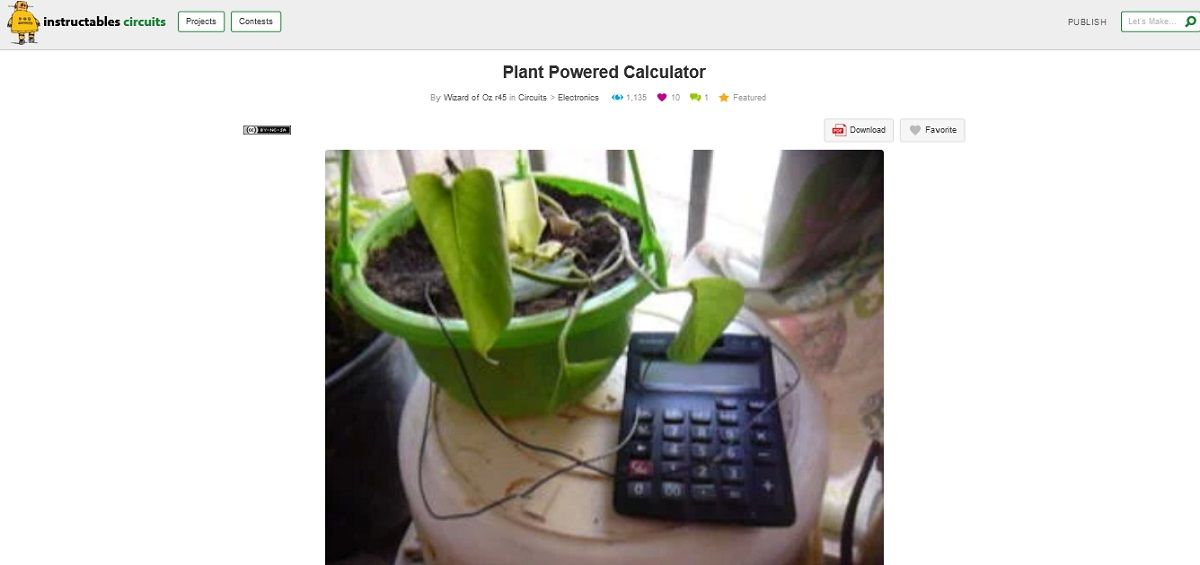 A screengrab of plant powered calculator project page
