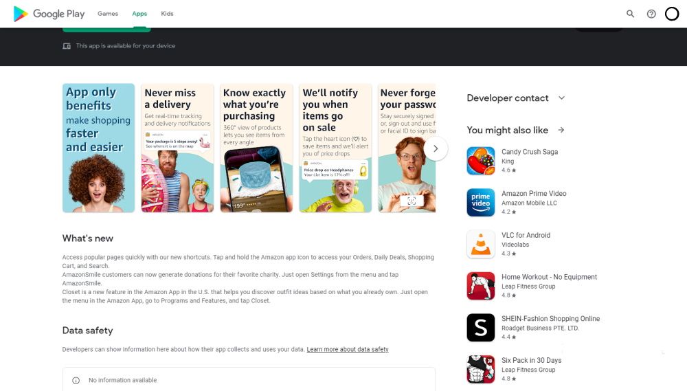 اطلاعات ایمنی داده فروشگاه Play برای آمازون وجود ندارد