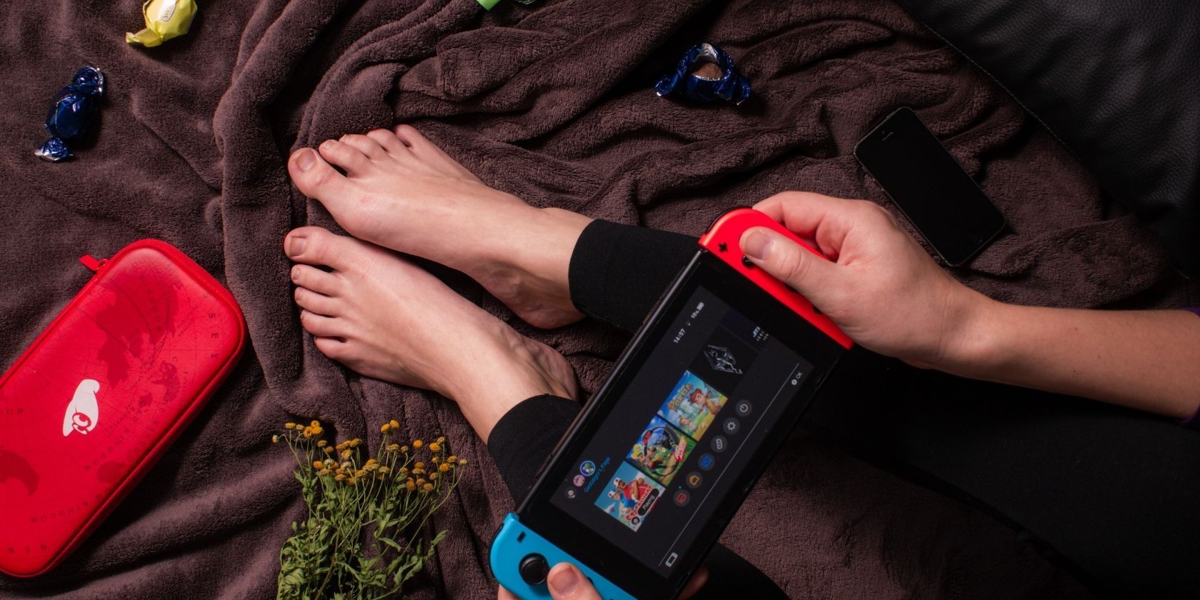 Playing Nintendo Switch in Bed 