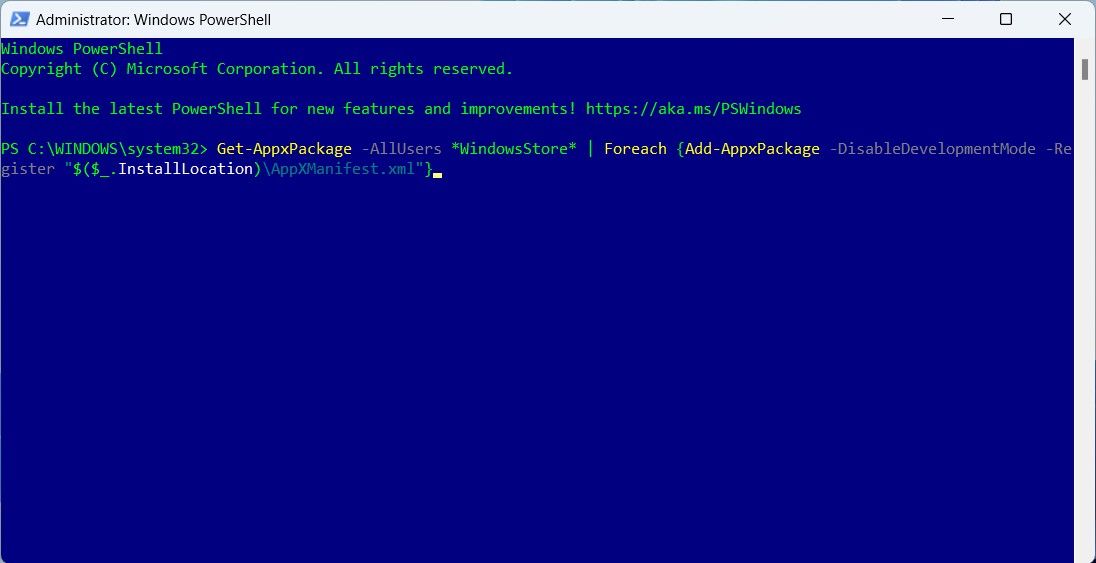 A command to re-register Microsoft Store via PowerShell