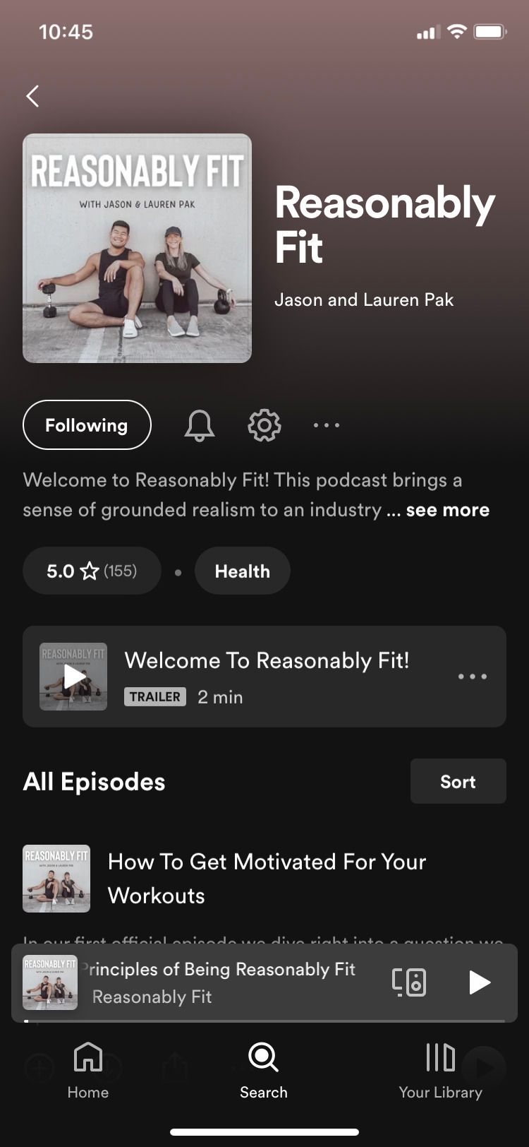 Reasonably Fit Podcast main screen